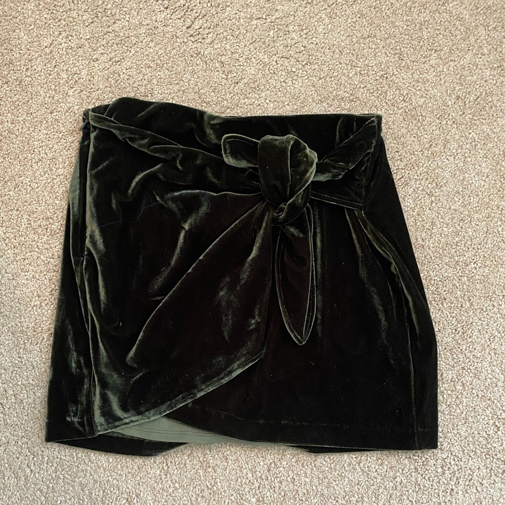 Dark green velvet skirt with tie in front